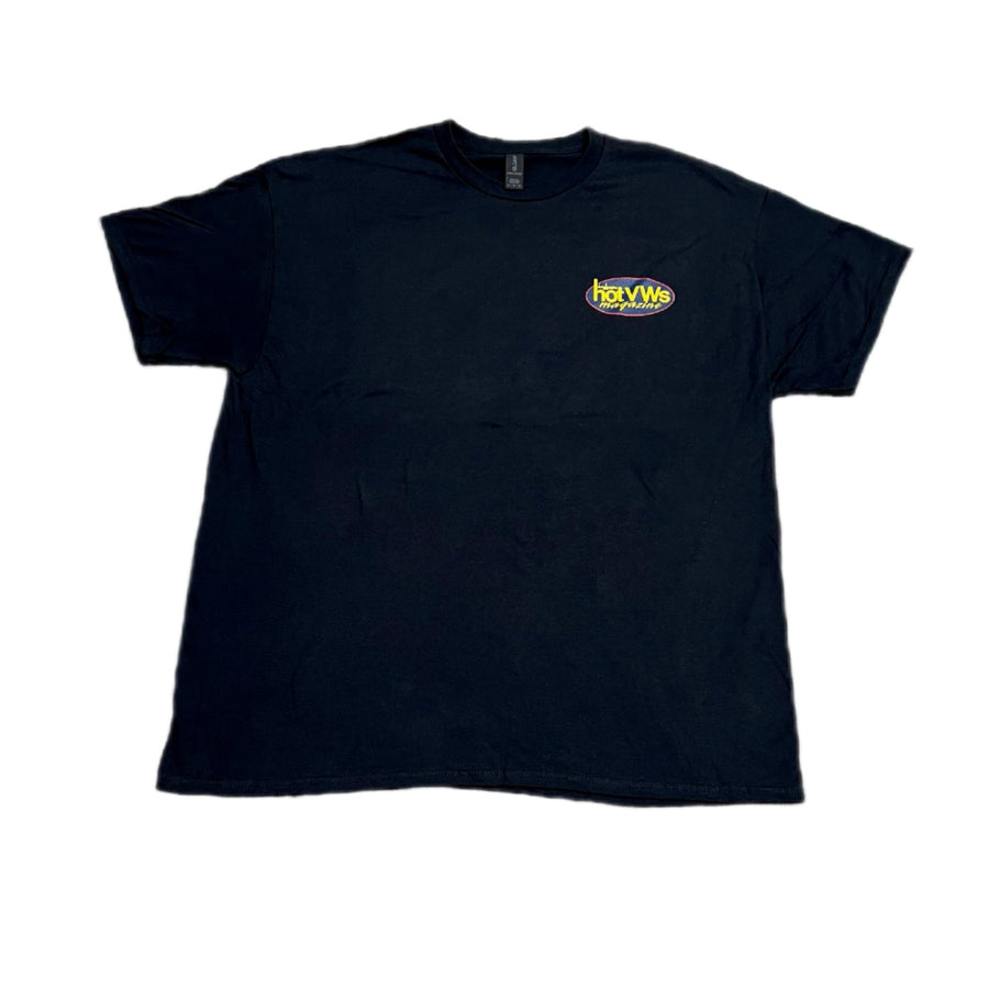 Black t-shirt with Hot VW logo on the chest against a white background