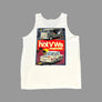 A white sleeveless tank top featuring a large vintage-style graphic print on the front with a Volkswagen van and car, plus the text 'hotVWs magazine'.