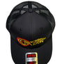 Black cap with a logo on a black background