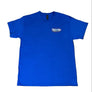 Blue t-shirt with a logo on a black background