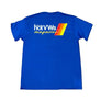 Blue t-shirt with 'hot VWs magazine' logo on the back against a black background