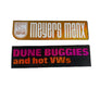 Two vintage-style car stickers - Meyers Manx & Dune Buggies and hot VWs.
